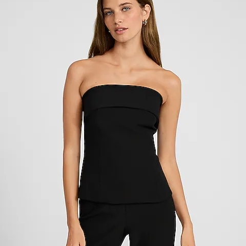 Express Black Strapless Tailored Foldover Neckline Zip Bandeau Top Xl Nwot